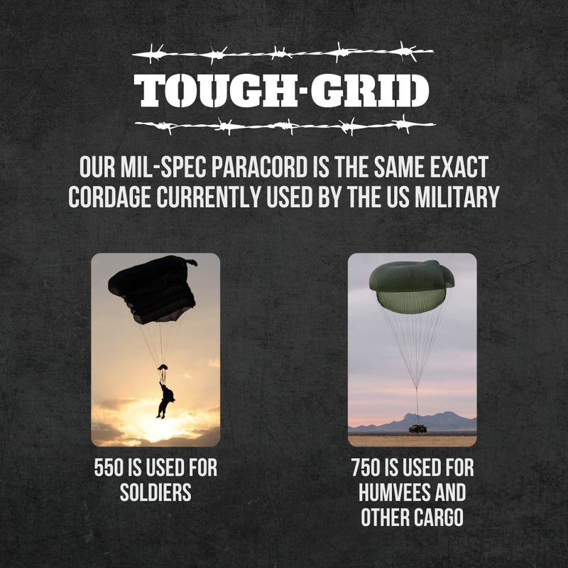 TOUGH-GRID 550 Paracord Rope Nylon Parachute Cord, Made in USA Survival Kit, Outdoor Adventures, Camping, Tactical Gear & Emergency Supplies, Military Type III Mil-Spec - Image 3